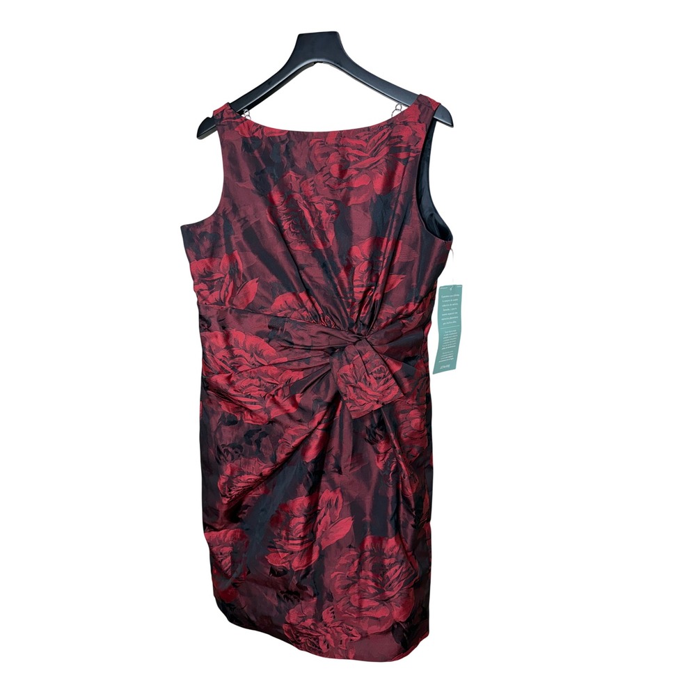 Jones Wear Dress Womens 16 Red Black Floral Jacquard Knotted Cocktail Sheath NEW